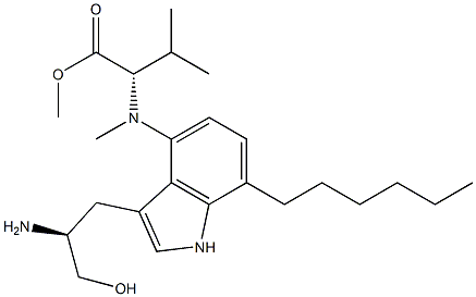 N-Methyl-N-[7-hexyl-3-[(S)-2-amino-3-hydroxypropyl]-1H-indol-4-yl]-L-valine methyl ester Struktur