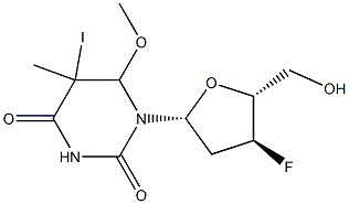 5-iodo-6-methoxy-5,6-dihydro-3'-fluoro-3'-deoxythymidine Struktur