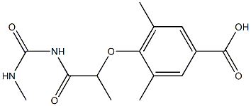 3,5-dimethyl-4-({1-[(methylcarbamoyl)amino]-1-oxopropan-2-yl}oxy)benzoic acid Struktur