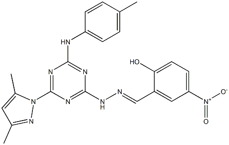 2-hydroxy-5-nitrobenzaldehyde [4-(3,5-dimethyl-1H-pyrazol-1-yl)-6-(4-toluidino)-1,3,5-triazin-2-yl]hydrazone Struktur