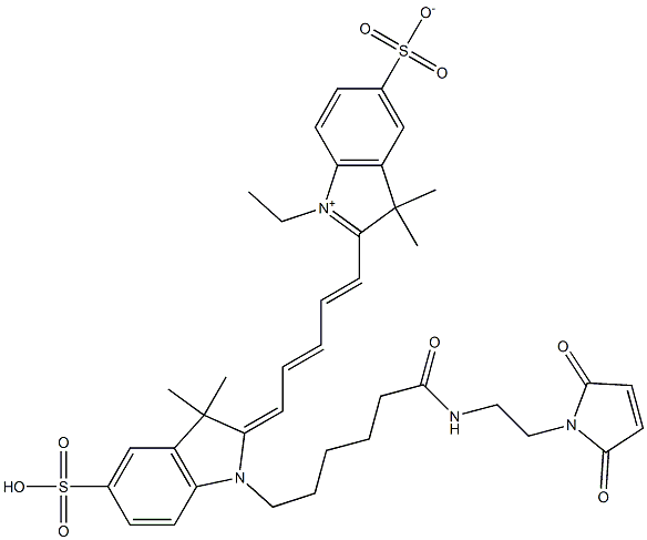 3H-Indolium, 2-[(1E,3E,5E)-5-[1-[6-[[2-(2,5-dihydro-2,5-dioxo-1H-pyrrol-1-yl)ethyl]amino]-6-oxohexyl]-1,3-dihydro-3,3-dimethyl-5-sulfo-2H-indol-2-ylidene]-1,3-pentadien-1-yl]-1-ethyl-3,3-dimethyl-5-sulfo-, inner salt Struktur