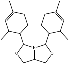 3,5-bis(2,4-dimethylcyclohex-3-en-1-yl)-tetrahydro-1H-[1,3]oxazolo[3,4-c][1,3]oxazole Struktur