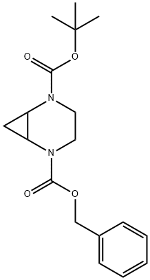 2-Benzyl 5-tert-butyl 2,5-diaza-bicyclo[4.1.0]heptane-2,5-dicarboxylate Struktur