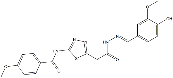 N-(5-{2-[2-(4-hydroxy-3-methoxybenzylidene)hydrazino]-2-oxoethyl}-1,3,4-thiadiazol-2-yl)-4-methoxybenzamide Struktur