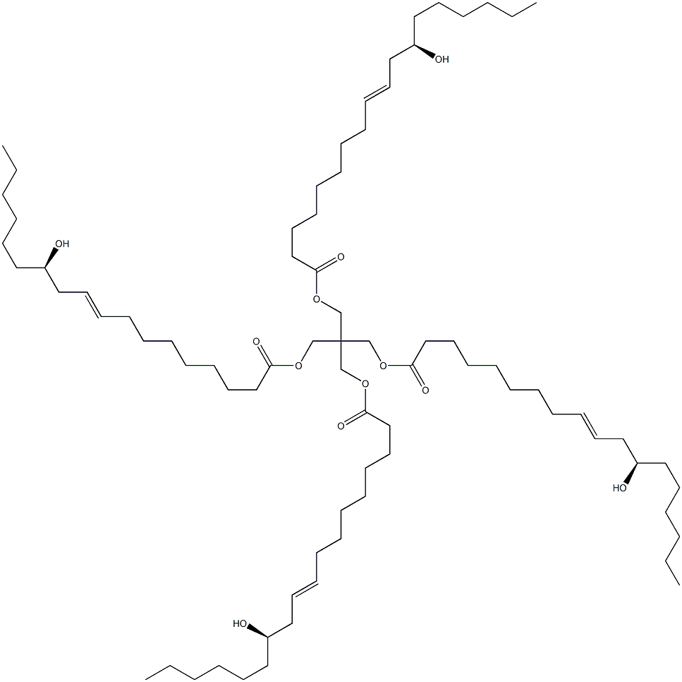 9-Octadecenoic acid, 12-hydroxy-, 2,2-bis[[(12-hydroxy-1-oxo-9-octadecenyl)oxy]methyl]-1,3-propanediyl ester, [R-[R*,R*,R*,R*-(all-Z)]]- (9CI) Struktur