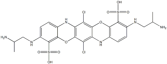 3,10-bis[(2-aminopropyl)amino]-6,13-dichloro[1,4]benzoxazino[2,3-b]phenoxazine-4,11-disulfonic acid Struktur