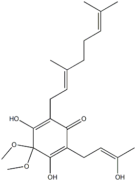 2-[(2E)-3-Hydroxy-2-butenyl]-3,5-dihydroxy-4,4-dimethoxy-6-[(2E)-3,7-dimethyl-2,6-octadienyl]-2,5-cyclohexadien-1-one Struktur