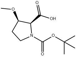 (2S,3R)-1-(tert-butoxycarbonyl)-3-methoxypyrrolidine-2-carboxylic acid Struktur