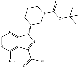 4-amino-1-[(3R)-1-[(tert-butoxy)carbonyl]piperidin-3-yl]-1H-pyrazolo[3,4-d]pyrimidine-3-carboxylic acid Struktur