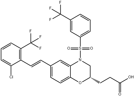 3-[(2S)-6-[(E)-2-[2-chloro-6-(trifluoromethyl)phenyl]ethenyl]-4-[3-(trifluoromethyl)benzenesulfonyl]-3,4-dihydro-2H-1,4-benzoxazin-2-yl]propanoic acid Struktur