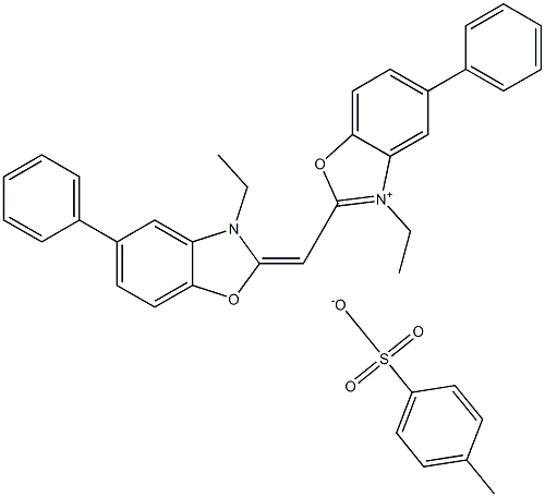 3-ethyl-2-[(3-ethyl-5-phenyl-2,3-dihydro-1,3-benzoxazol-2-ylidene)methyl]-5-phenyl-1,3-benzoxazol-3-ium 4-methylbenzene-1-sulfonate Struktur