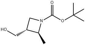 1-Azetidinecarboxylic acid, 3-(hydroxymethyl)-2-methyl-, 1,1-dimethylethyl ester, (2S,3R)- Struktur