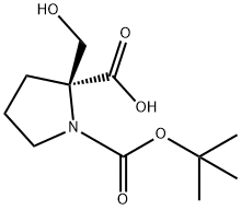 (S)-1-(tert-butoxycarbonyl)-2-(hydroxymethyl)pyrrolidine-2-carboxylic acid Struktur