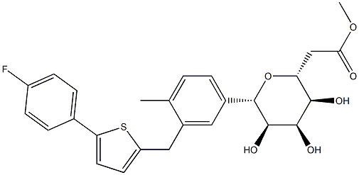 ((2R,3S,4R,5R,6S)-6-(3-((5-(4-fluorophenyl)thiophen-2-yl) methyl)-4-methylphenyl)-3,4,5-trihydroxytetrahydro- 2H-pyran-2-yl)methyl acetate Struktur