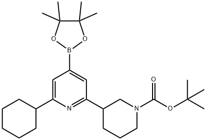 2-(Cyclohexyl)-6-(N-Boc-piperidin-3-yl)pyridine-4-boronic acid pinacol ester Struktur