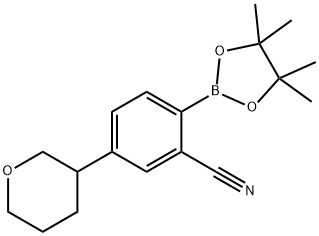 5-(tetrahydro-2H-pyran-3-yl)-2-(4,4,5,5-tetramethyl-1,3,2-dioxaborolan-2-yl)benzonitrile Struktur