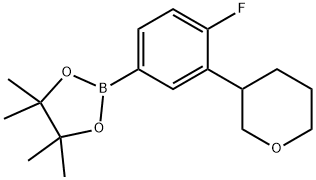 2-(4-fluoro-3-(tetrahydro-2H-pyran-3-yl)phenyl)-4,4,5,5-tetramethyl-1,3,2-dioxaborolane Struktur