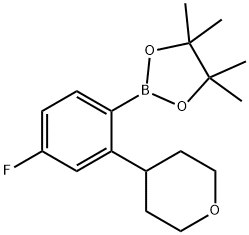 2-(4-fluoro-2-(tetrahydro-2H-pyran-4-yl)phenyl)-4,4,5,5-tetramethyl-1,3,2-dioxaborolane Struktur