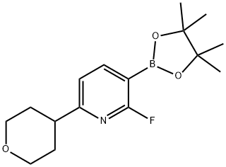 2-fluoro-6-(tetrahydro-2H-pyran-4-yl)-3-(4,4,5,5-tetramethyl-1,3,2-dioxaborolan-2-yl)pyridine Struktur