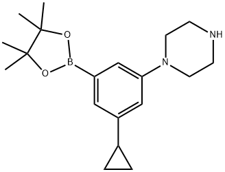 1-(3-cyclopropyl-5-(4,4,5,5-tetramethyl-1,3,2-dioxaborolan-2-yl)phenyl)piperazine Struktur