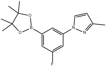 1-(3-fluoro-5-(4,4,5,5-tetramethyl-1,3,2-dioxaborolan-2-yl)phenyl)-3-methyl-1H-pyrazole Struktur