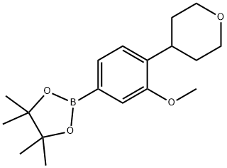 2-(3-methoxy-4-(tetrahydro-2H-pyran-4-yl)phenyl)-4,4,5,5-tetramethyl-1,3,2-dioxaborolane Struktur