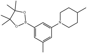 4-methyl-1-(3-methyl-5-(4,4,5,5-tetramethyl-1,3,2-dioxaborolan-2-yl)phenyl)piperidine Struktur