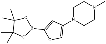 1-methyl-4-(5-(4,4,5,5-tetramethyl-1,3,2-dioxaborolan-2-yl)furan-3-yl)piperazine Struktur