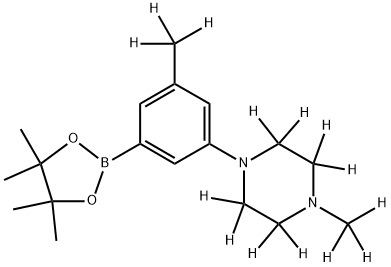 1-(methyl-d3)-4-(3-(methyl-d3)-5-(4,4,5,5-tetramethyl-1,3,2-dioxaborolan-2-yl)phenyl)piperazine-2,2,3,3,5,5,6,6-d8 Struktur