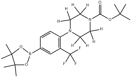 tert-butyl 4-(4-(4,4,5,5-tetramethyl-1,3,2-dioxaborolan-2-yl)-2-(trifluoromethyl)phenyl)piperazine-1-carboxylate-2,2,3,3,5,5,6,6-d8 Struktur