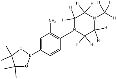 2-(4-(methyl-d3)piperazin-1-yl-2,2,3,3,5,5,6,6-d8)-5-(4,4,5,5-tetramethyl-1,3,2-dioxaborolan-2-yl)aniline Struktur