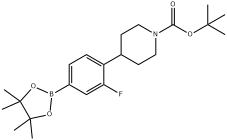 tert-butyl 4-(2-fluoro-4-(4,4,5,5-tetramethyl-1,3,2-dioxaborolan-2-yl)phenyl)piperidine-1-carboxylate Struktur