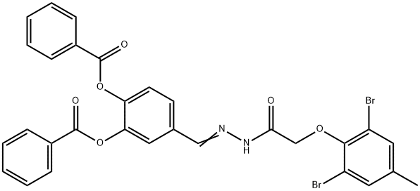 2-(benzoyloxy)-5-{2-[(2,6-dibromo-4-methylphenoxy)acetyl]carbohydrazonoyl}phenyl benzoate Struktur