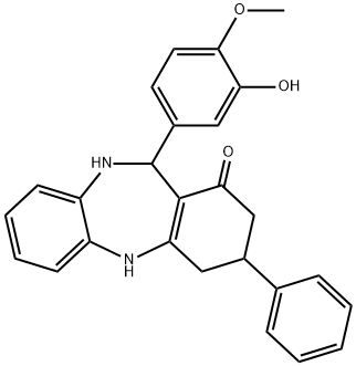 11-(3-hydroxy-4-methoxyphenyl)-3-phenyl-2,3,4,5,10,11-hexahydro-1H-dibenzo[b,e][1,4]diazepin-1-one Struktur