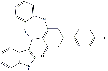 3-(4-chlorophenyl)-11-(1H-indol-3-yl)-2,3,4,5,10,11-hexahydro-1H-dibenzo[b,e][1,4]diazepin-1-one Struktur