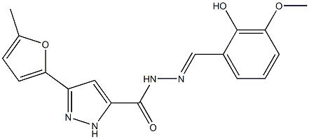 N'-(2-hydroxy-3-methoxybenzylidene)-3-(5-methyl-2-furyl)-1H-pyrazole-5-carbohydrazide Struktur