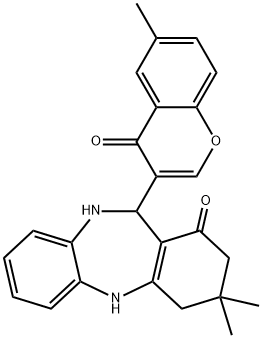 3,3-dimethyl-11-(6-methyl-4-oxo-4H-chromen-3-yl)-2,3,4,5,10,11-hexahydro-1H-dibenzo[b,e][1,4]diazepin-1-one Struktur