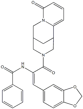 N-{2-(1,3-benzodioxol-5-yl)-1-[(6-oxo-7,11-diazatricyclo[7.3.1.0~2,7~]trideca-2,4-dien-11-yl)carbonyl]vinyl}benzamide Struktur