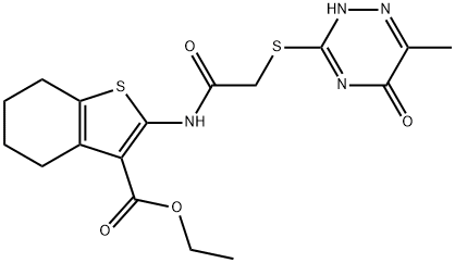 ethyl 2-({[(6-methyl-5-oxo-4,5-dihydro-1,2,4-triazin-3-yl)sulfanyl]acetyl}amino)-4,5,6,7-tetrahydro-1-benzothiophene-3-carboxylate Struktur