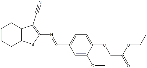 ethyl (4-{[(3-cyano-4,5,6,7-tetrahydro-1-benzothien-2-yl)imino]methyl}-2-methoxyphenoxy)acetate Struktur