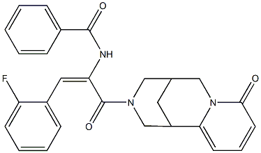 N-{2-(2-fluorophenyl)-1-[(6-oxo-7,11-diazatricyclo[7.3.1.0~2,7~]trideca-2,4-dien-11-yl)carbonyl]vinyl}benzamide Struktur