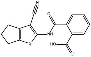 2-{[(3-cyano-5,6-dihydro-4H-cyclopenta[b]thiophen-2-yl)amino]carbonyl}benzoic acid Struktur