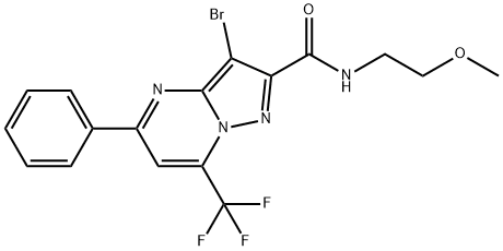 3-bromo-N-(2-methoxyethyl)-5-phenyl-7-(trifluoromethyl)pyrazolo[1,5-a]pyrimidine-2-carboxamide Struktur