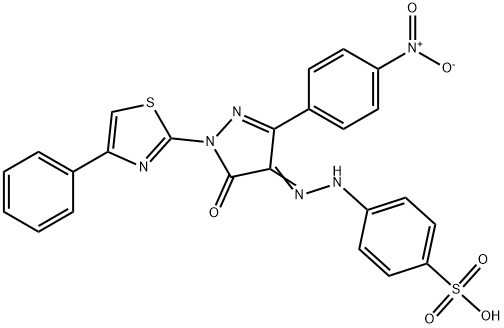 4-{2-[3-(4-nitrophenyl)-5-oxo-1-(4-phenyl-1,3-thiazol-2-yl)-1,5-dihydro-4H-pyrazol-4-ylidene]hydrazino}benzenesulfonic acid Struktur