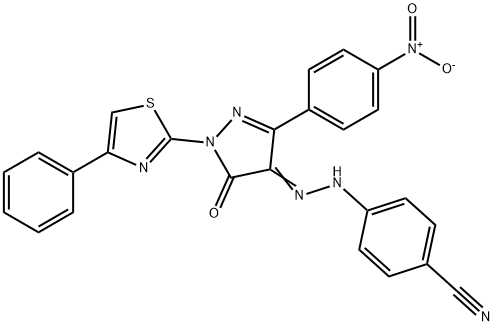 4-{2-[3-(4-nitrophenyl)-5-oxo-1-(4-phenyl-1,3-thiazol-2-yl)-1,5-dihydro-4H-pyrazol-4-ylidene]hydrazino}benzonitrile Struktur