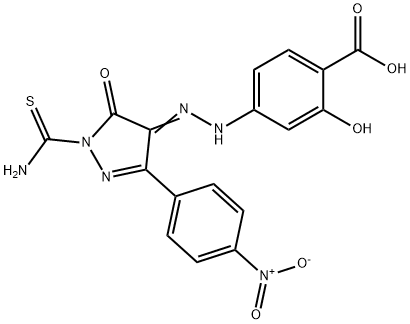 4-{2-[1-(aminocarbothioyl)-3-(4-nitrophenyl)-5-oxo-1,5-dihydro-4H-pyrazol-4-ylidene]hydrazino}-2-hydroxybenzoic acid Struktur