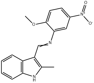 N-(2-methoxy-5-nitrophenyl)-N-[(E)-(2-methyl-1H-indol-3-yl)methylidene]amine Struktur