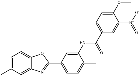 3-nitro-4-methoxy-N-[2-methyl-5-(5-methyl-1,3-benzoxazol-2-yl)phenyl]benzamide Struktur