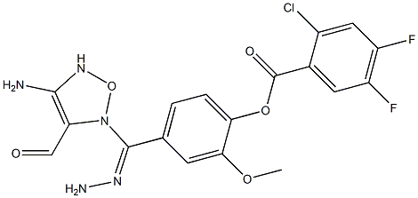 4-{2-[(4-amino-1,2,5-oxadiazol-3-yl)carbonyl]carbohydrazonoyl}-2-methoxyphenyl 2-chloro-4,5-difluorobenzoate Struktur