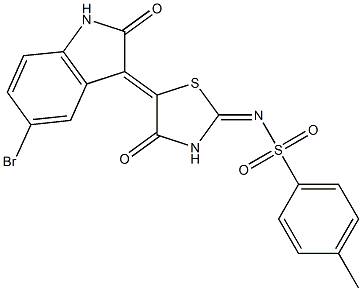 N-[5-(5-bromo-2-oxo-1,2-dihydro-3H-indol-3-ylidene)-4-oxo-1,3-thiazolidin-2-ylidene]-4-methylbenzenesulfonamide Struktur